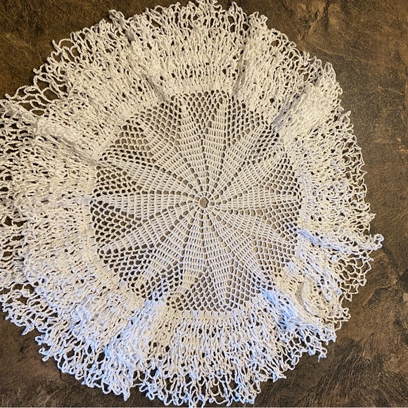Vintage Round Handmade Crocheted Doily With Double Edge (P-1-4) - Picture 2 of 3
